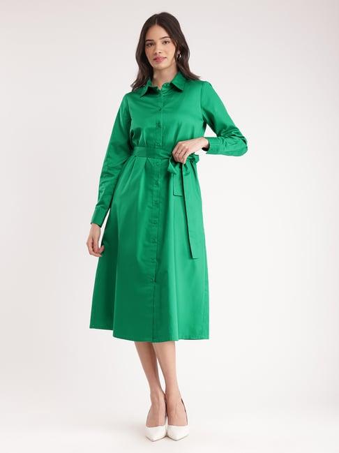 fablestreet green cotton relaxed fit shirt dress