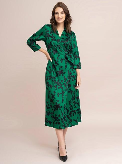 fablestreet green floral print wrap dress