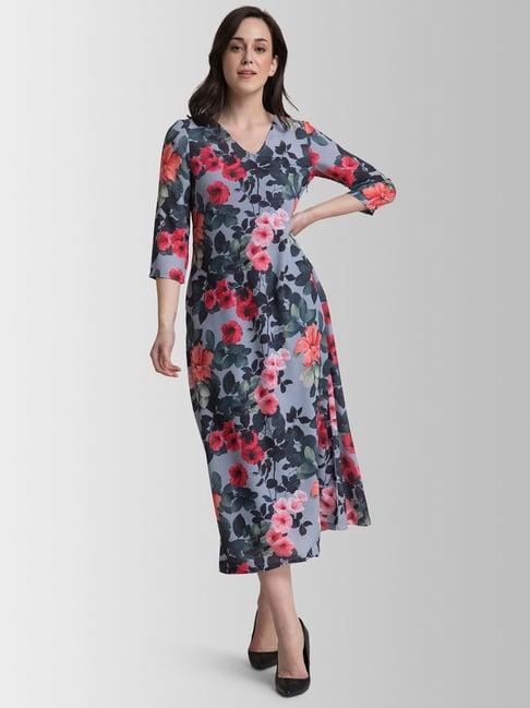 fablestreet grey floral print a-line dress