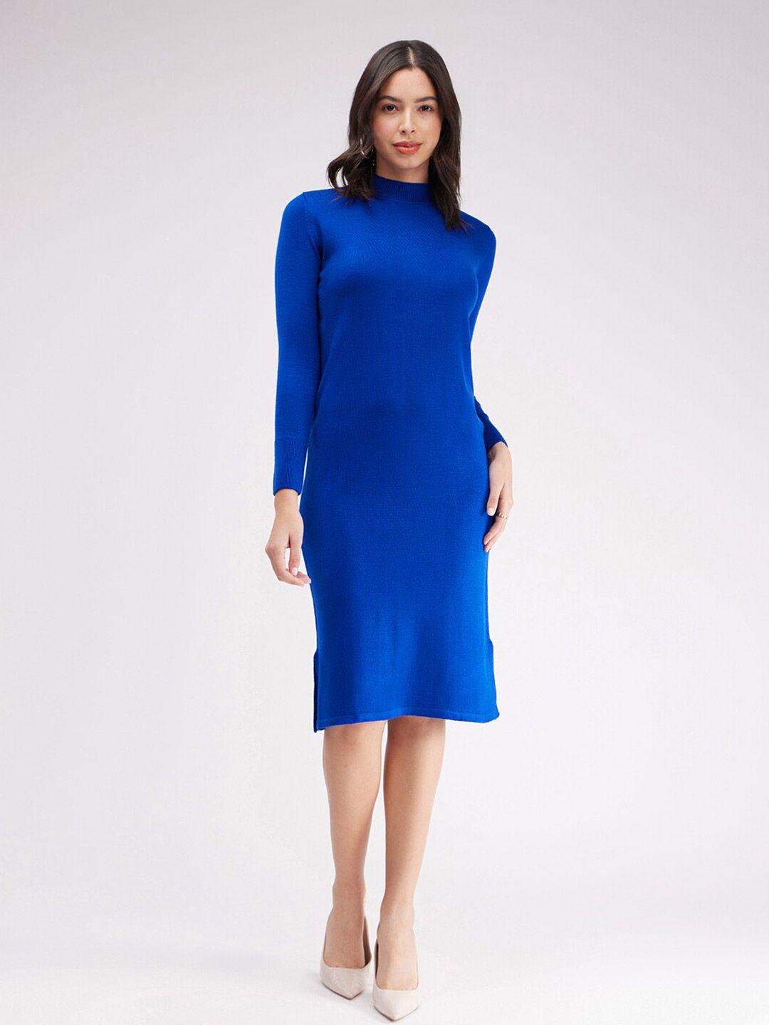 fablestreet high neck acrylic sheath midi dress