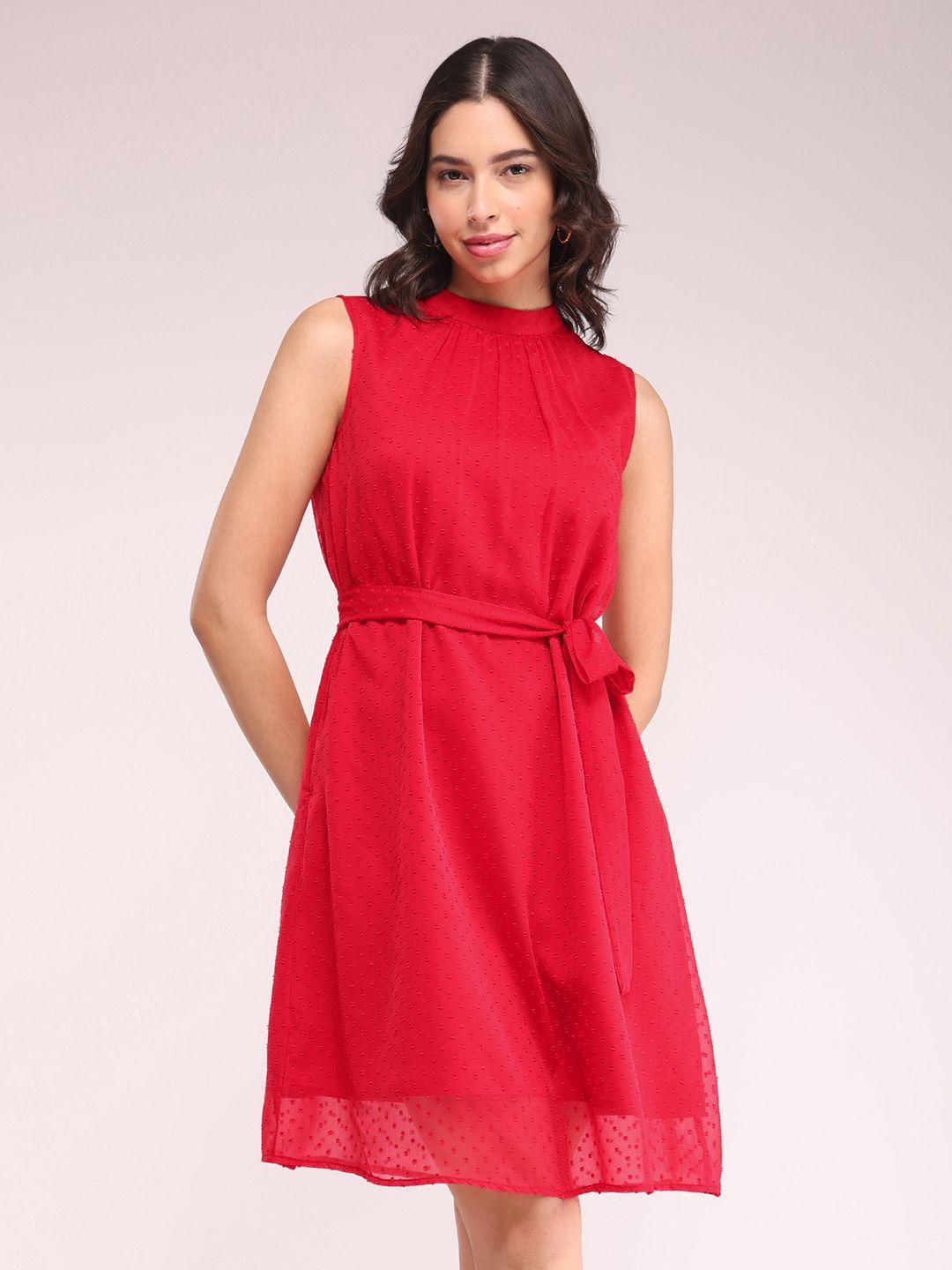 fablestreet high neck fit & flare dress comes with a belt