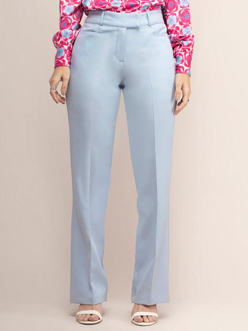 fablestreet light blue relaxed fit mid rise trousers