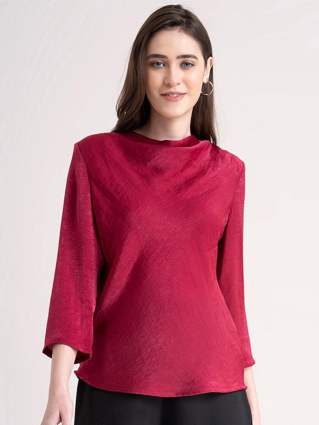 fablestreet magenta cowl neck satin top