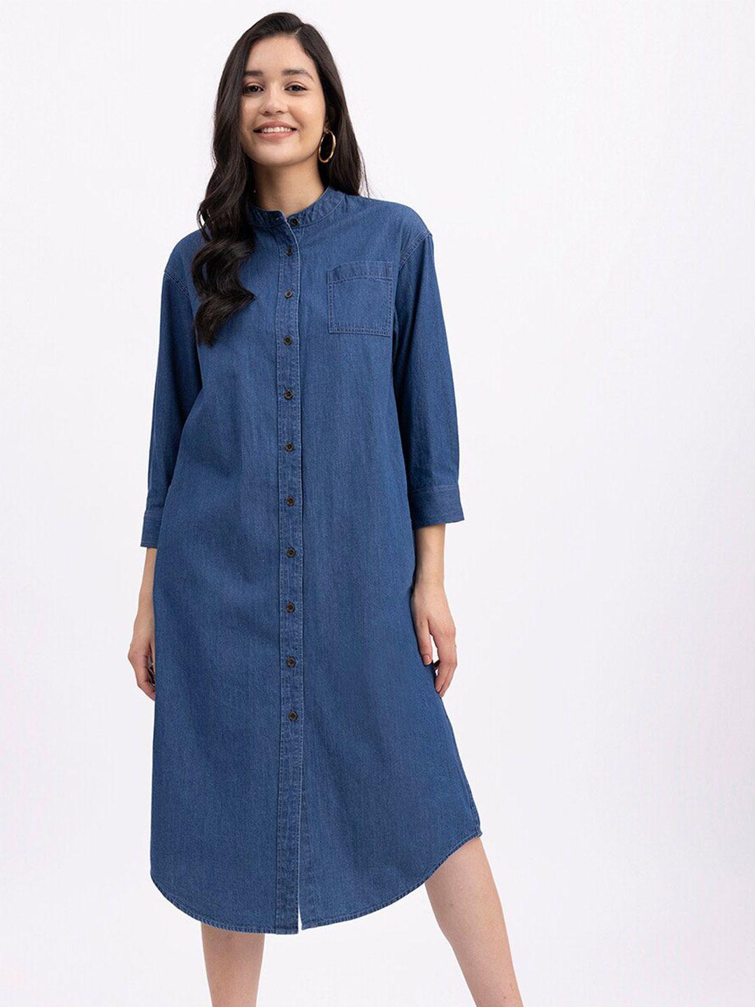 fablestreet mandarin collar denim shirt midi dress