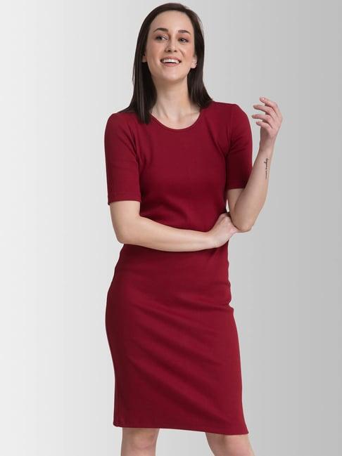 fablestreet maroon above knee bodycon dress