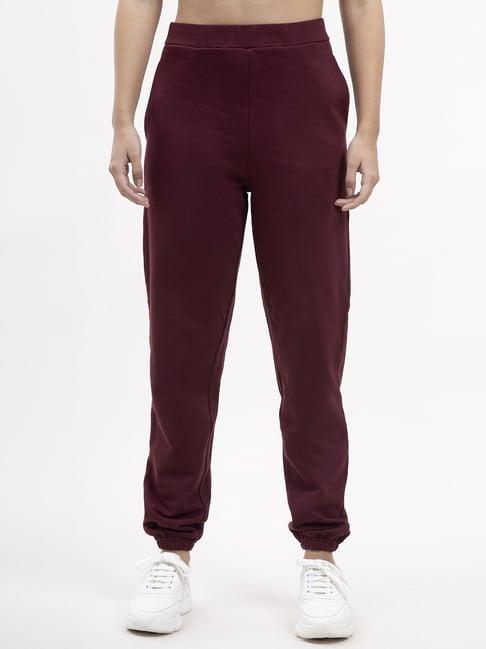 fablestreet maroon cotton mid rise track pants