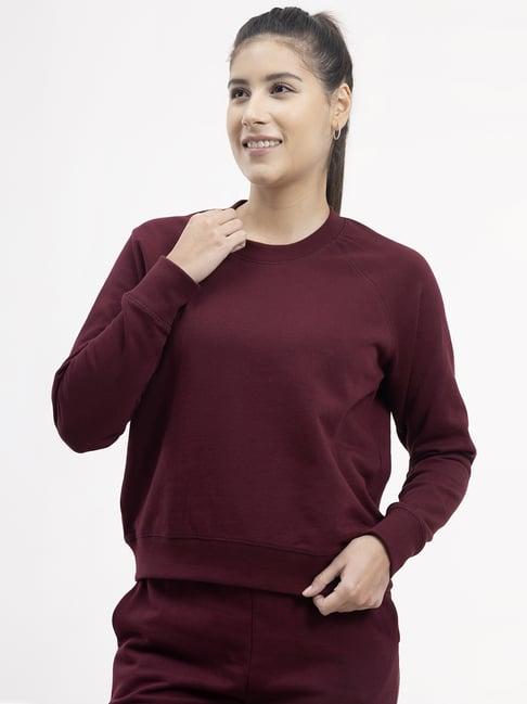 fablestreet maroon cotton regular fit sweatshirt