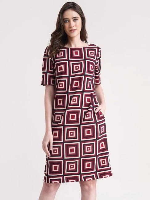 fablestreet maroon printed shift dress