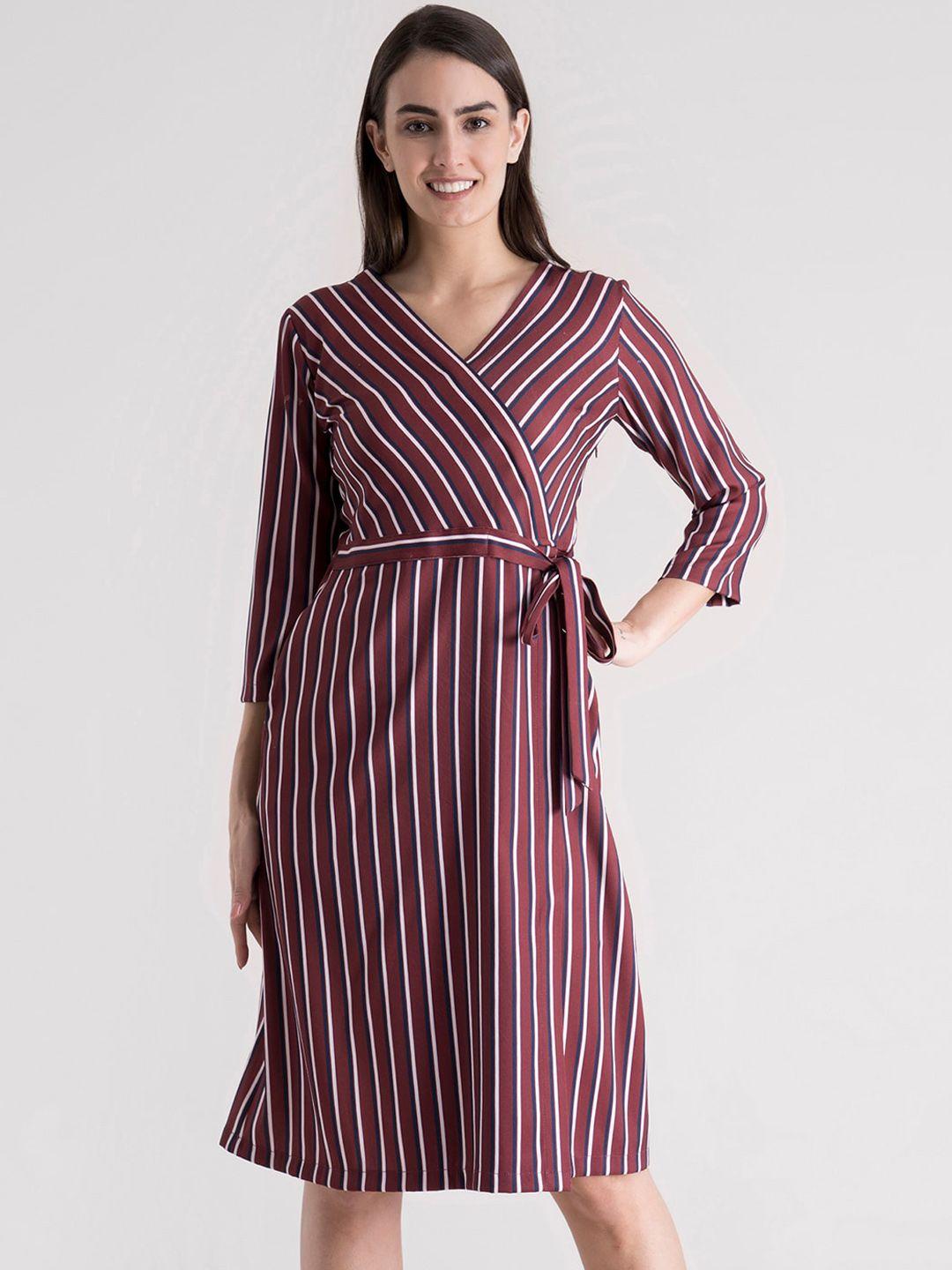 fablestreet maroon striped formal dress