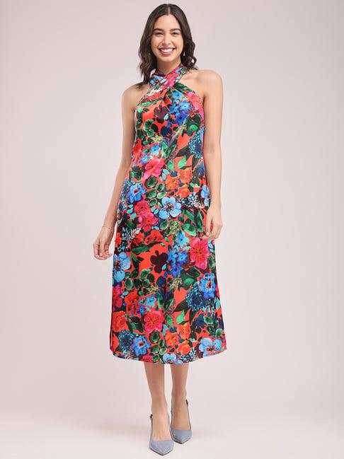 fablestreet multicolor floral print midi dress