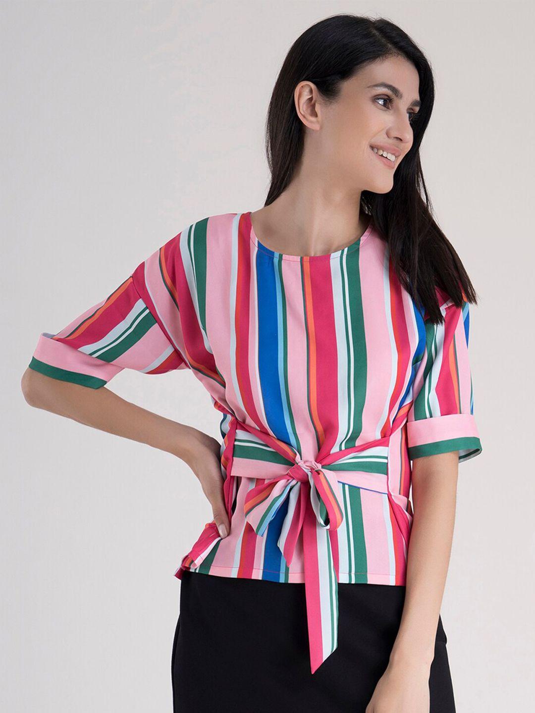 fablestreet multicoloured striped cinched waist top