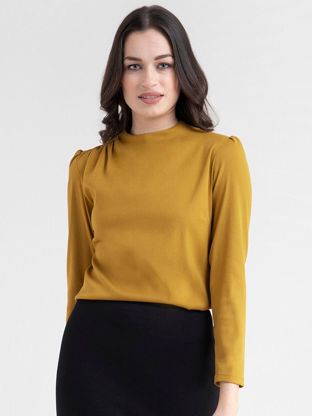fablestreet mustard yellow gather detail top