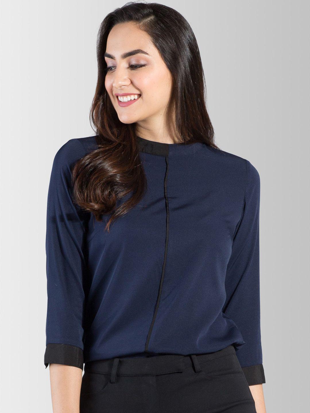 fablestreet navy blue shirt style top