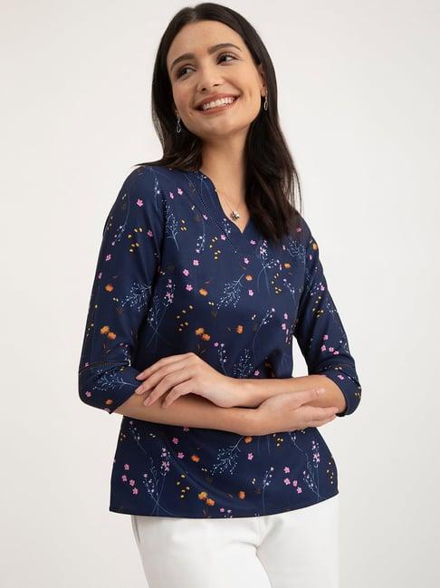 fablestreet navy floral print top