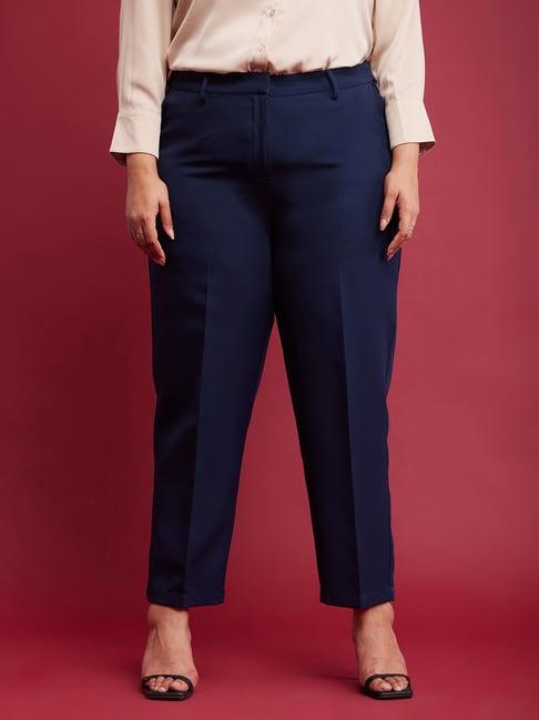 fablestreet navy polyester relaxed fit mid rise trousers