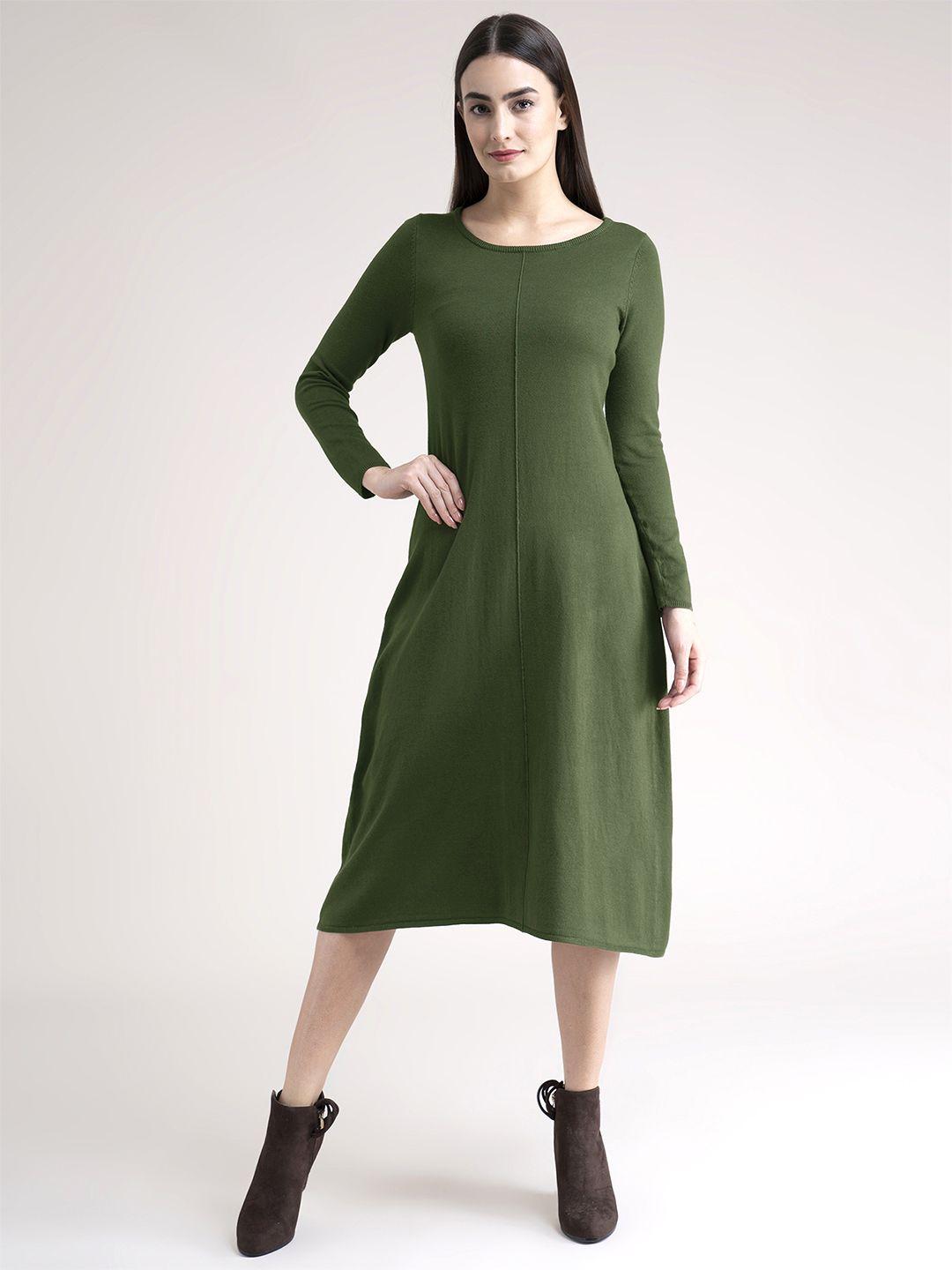 fablestreet olive green knit midi sweater dress