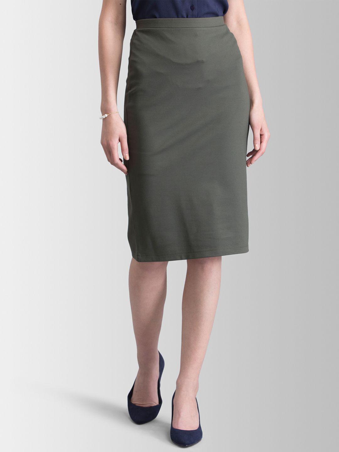 fablestreet olive green knitted pencil skirt