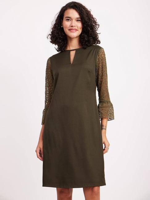 fablestreet olive green lace work shift dress