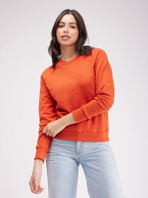 fablestreet orange cotton relaxed fit sweatshirt