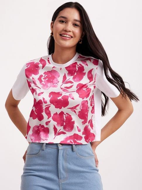 fablestreet pink & white cotton floral print top