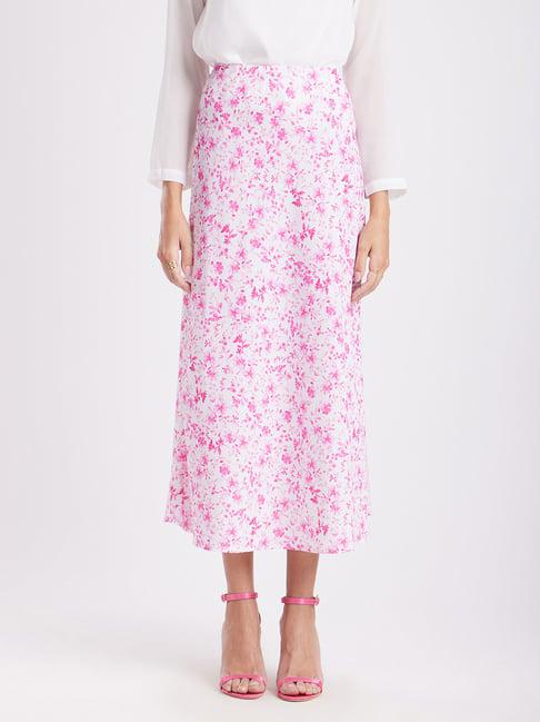 fablestreet pink & white floral print skirt