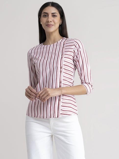 fablestreet pink & white linen striped top