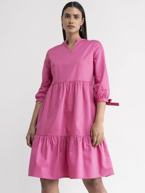 fablestreet pink cotton a-line dress