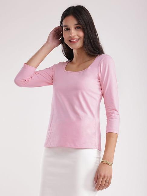 fablestreet pink cotton relaxed fit t-shirt