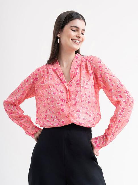 fablestreet pink floral print shirt