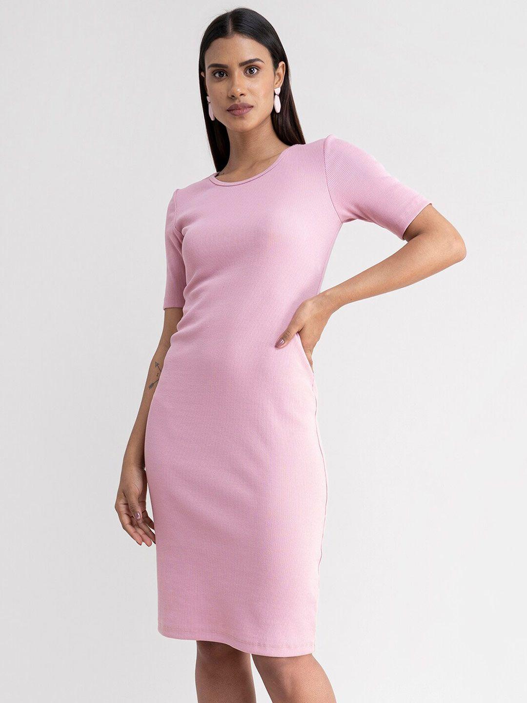 fablestreet pink solid formal bodycon dress