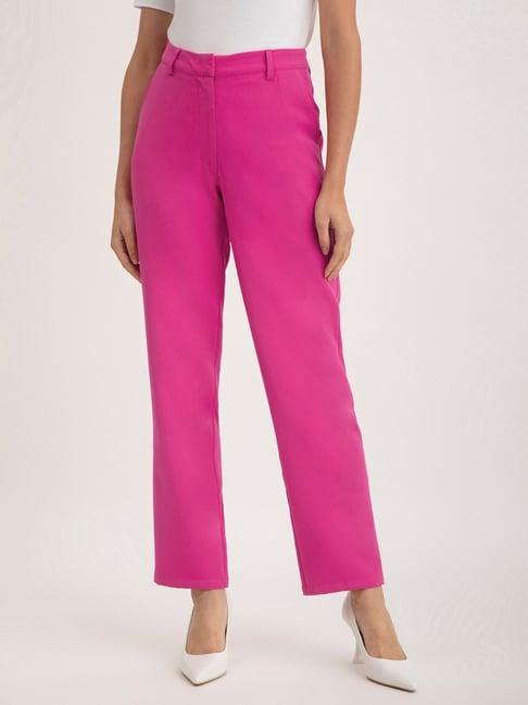 fablestreet pink straight fit mid rise trousers