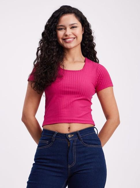 fablestreet pink striped crop top