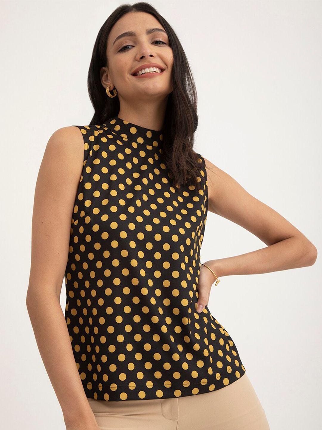 fablestreet polka dot printed high neck sleeveless top