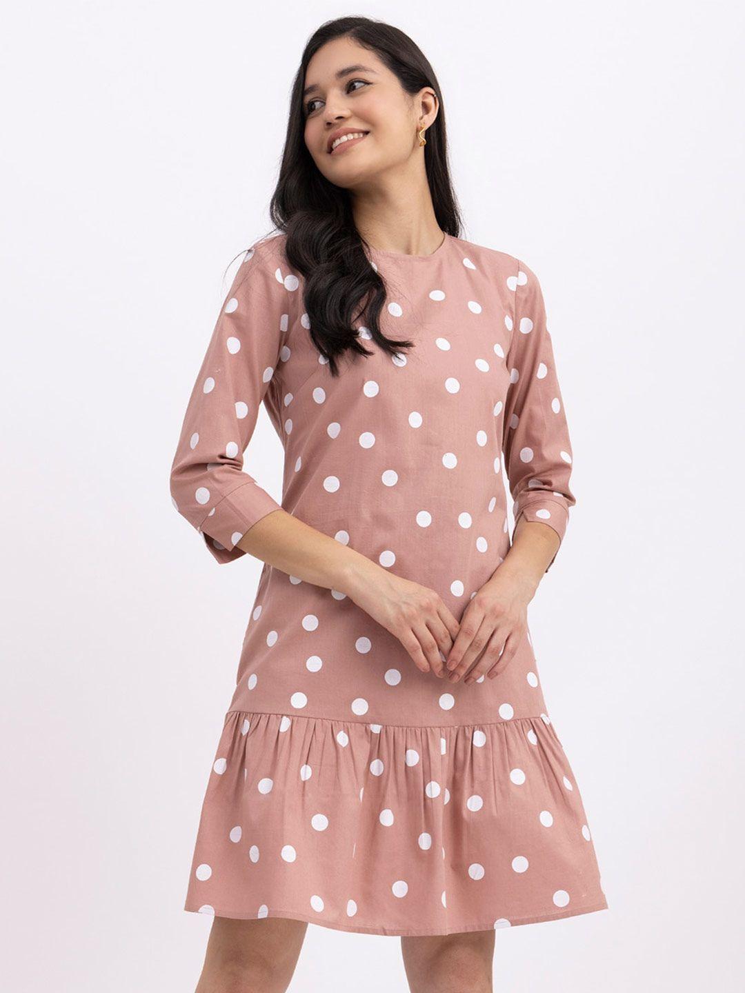 fablestreet polka dots printed drop-waist dress