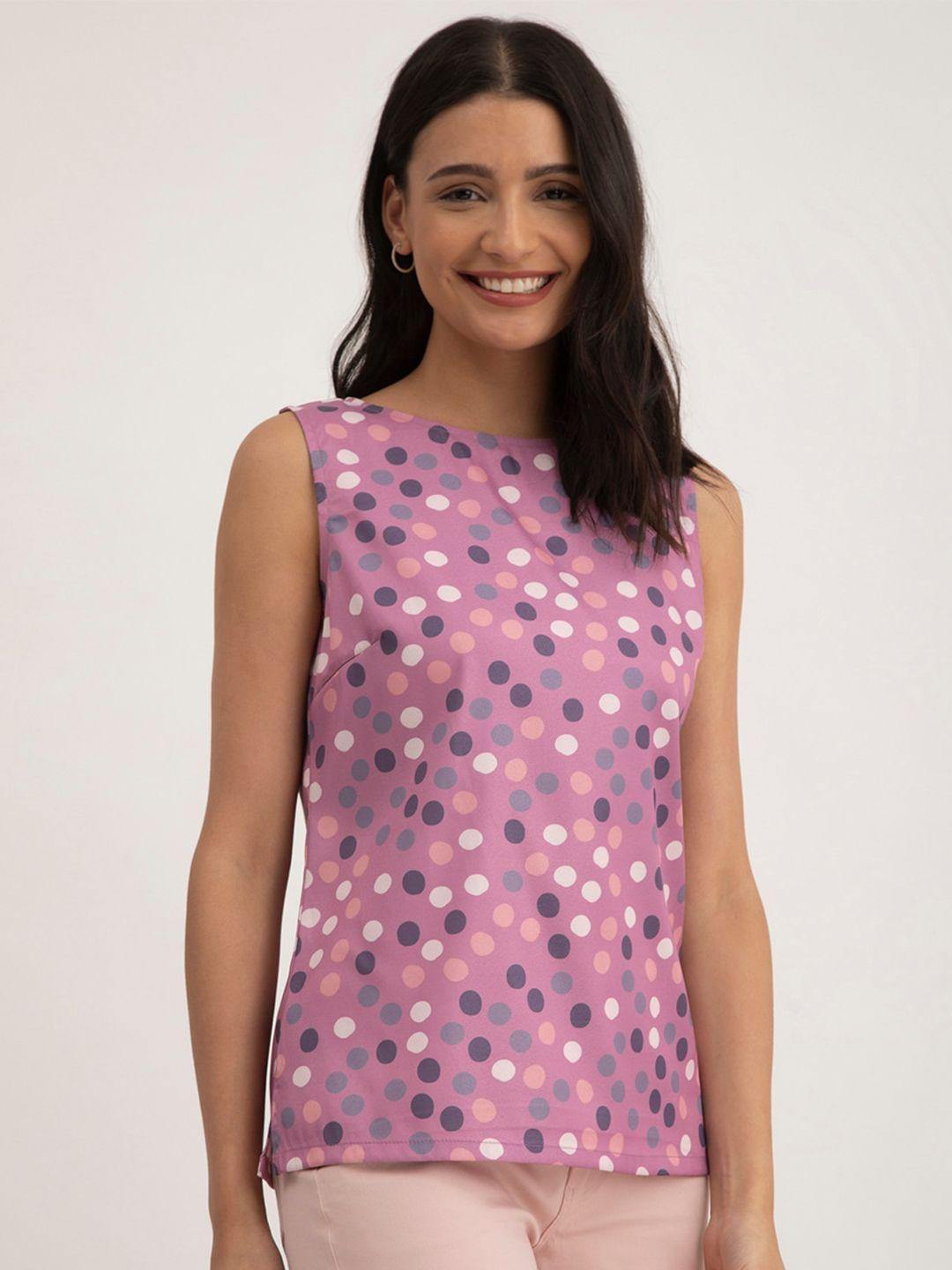 fablestreet polka dots printed round neck sleeveless top