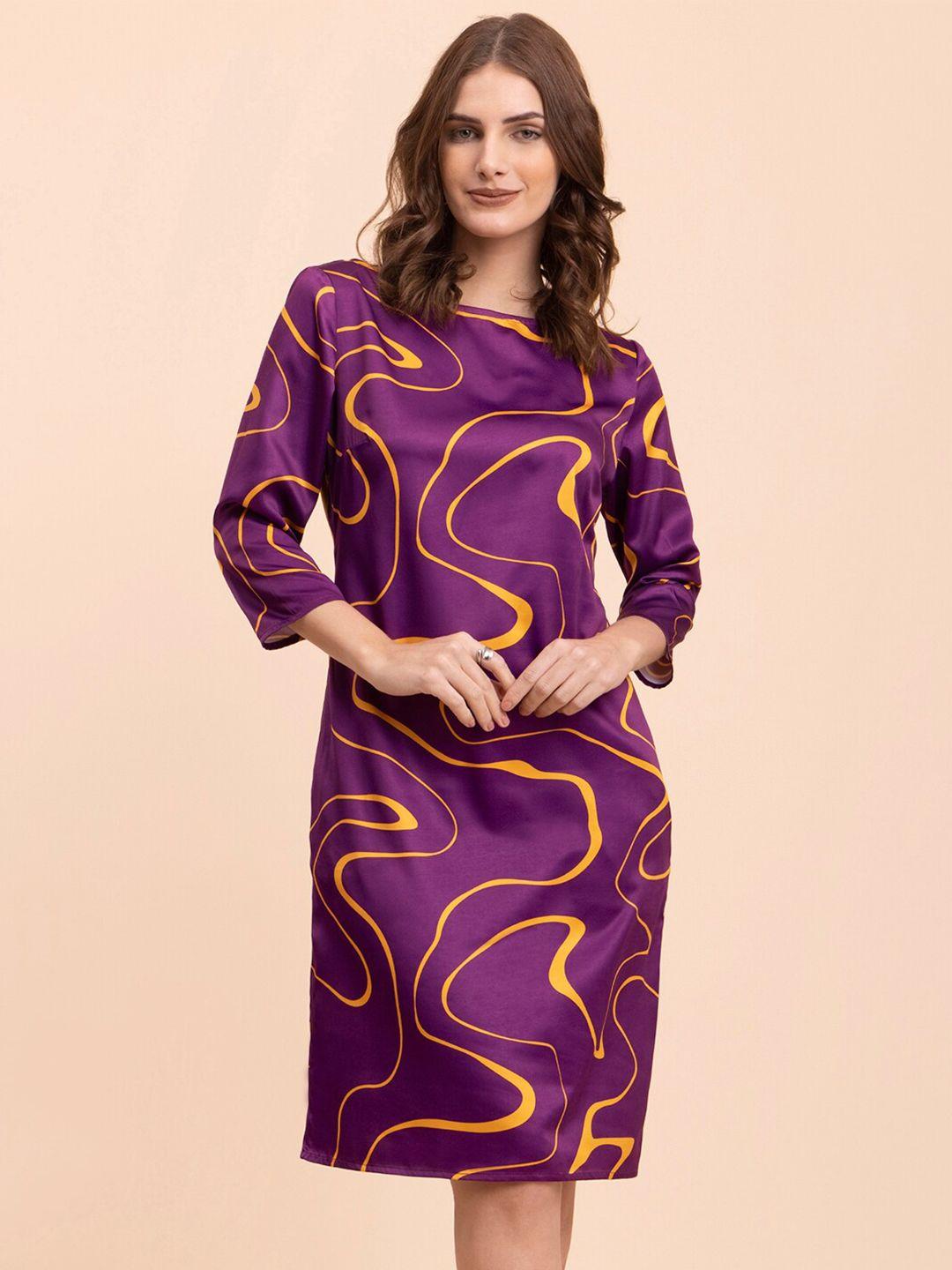 fablestreet printed boat neck satin sheath dress