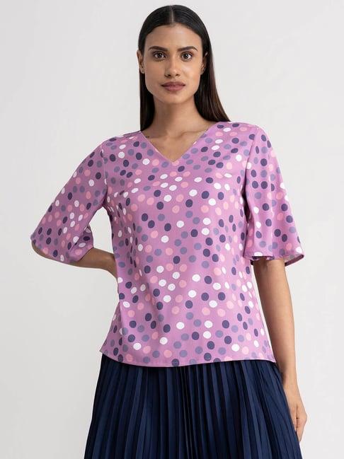 fablestreet purple polka dots top