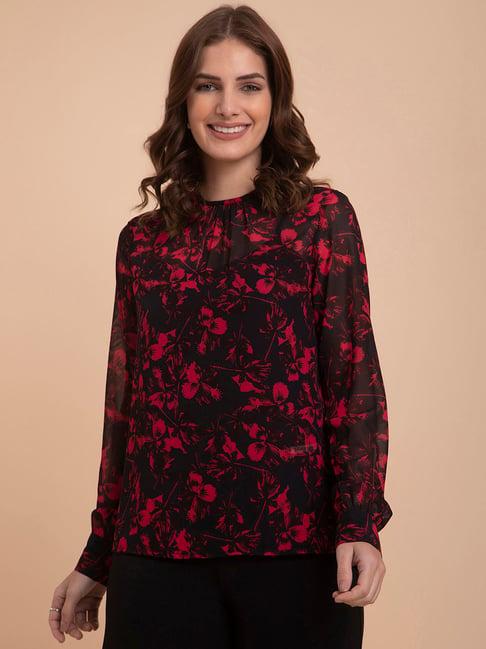 fablestreet red & black floral print top