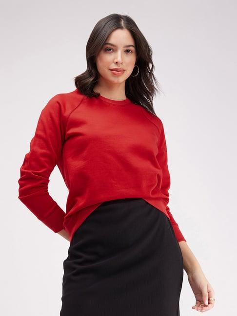 fablestreet red cotton relaxed fit sweatshirt