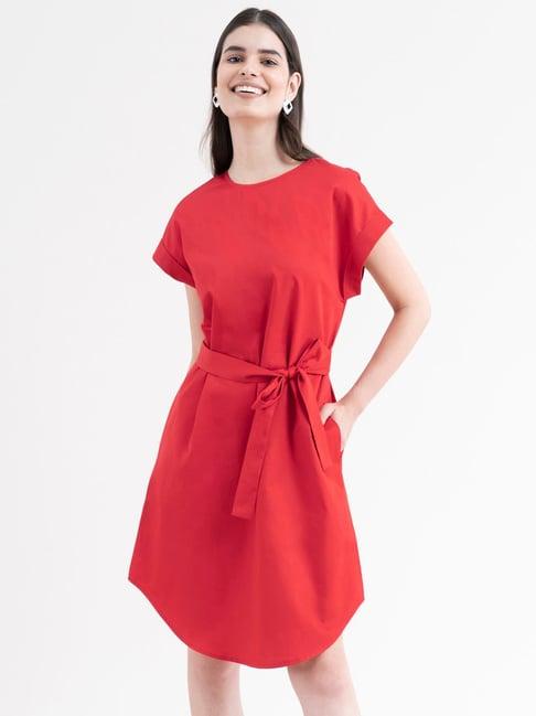 fablestreet red regular fit wrap dress