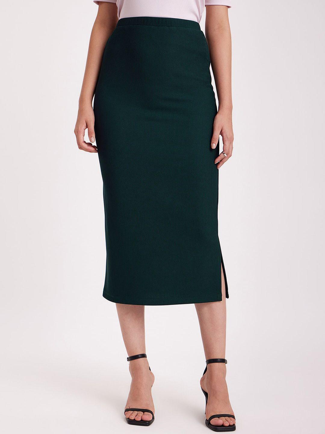 fablestreet rib knit breathable midi pencil skirt