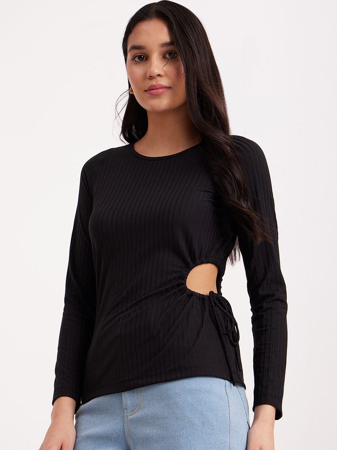 fablestreet round neck long sleeve cut out ribbed top