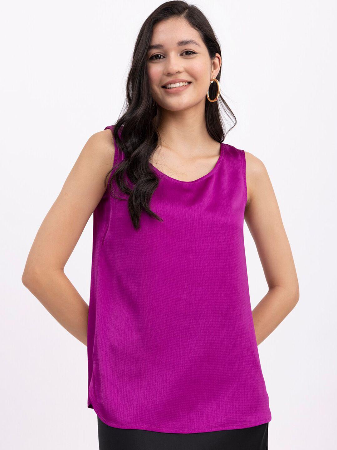 fablestreet round neck sleeveless satin top