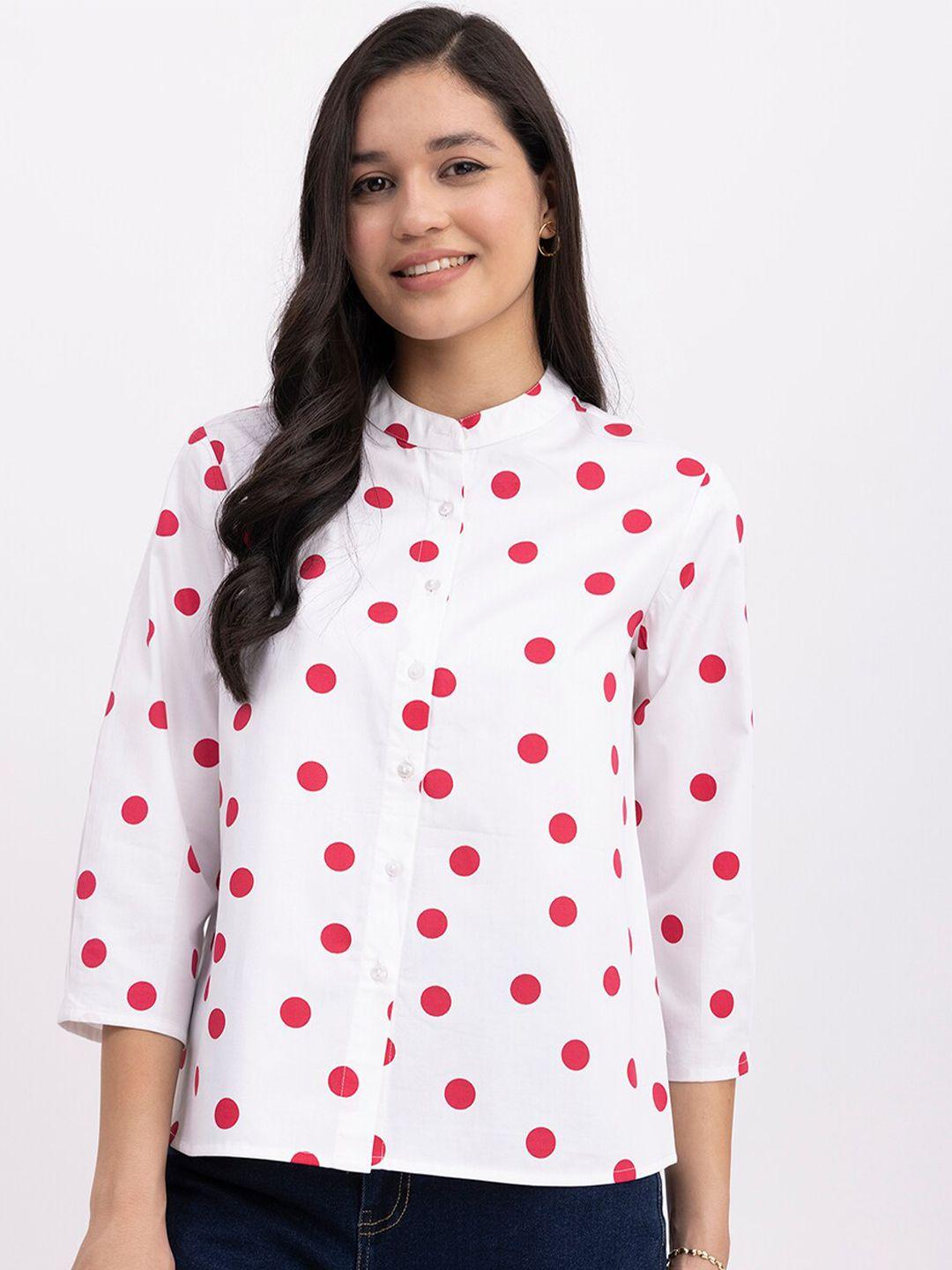 fablestreet shirt collar polka dot printed pure cotton top