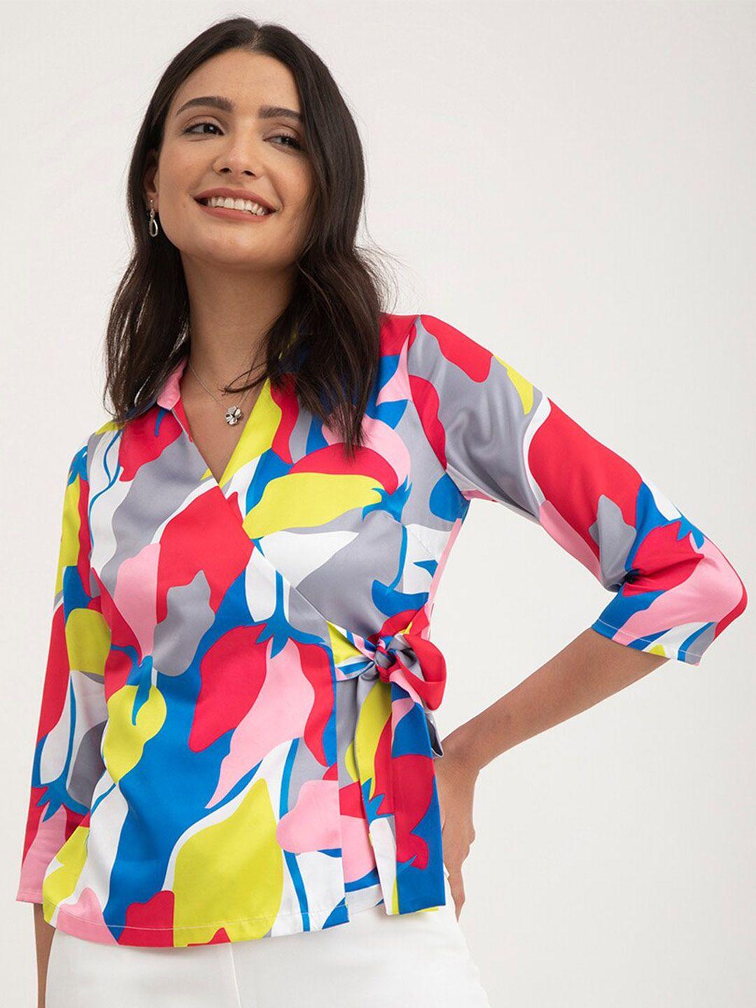 fablestreet shirt collar printed wrap top