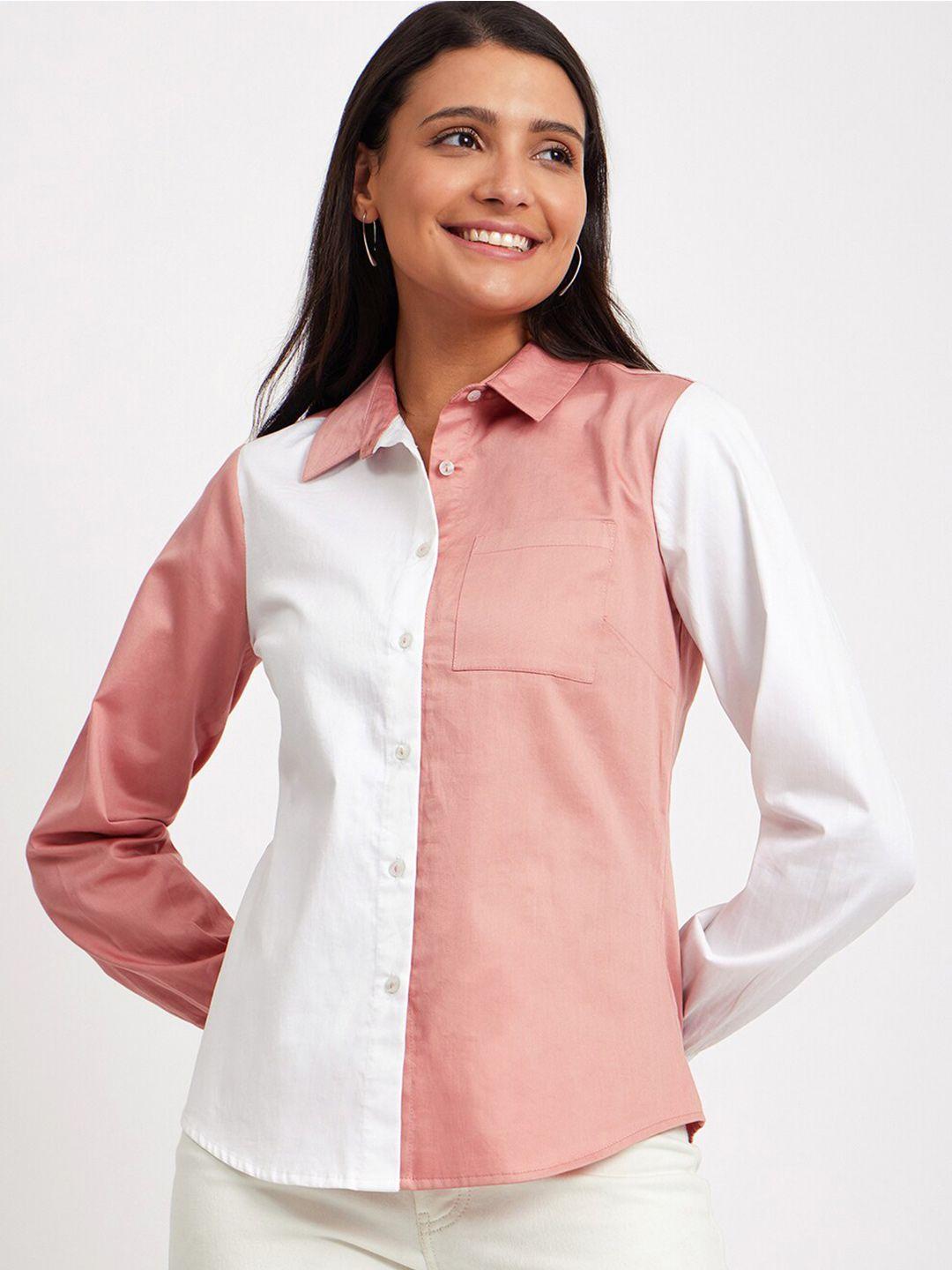 fablestreet slim fit colourblocked cotton casual shirt
