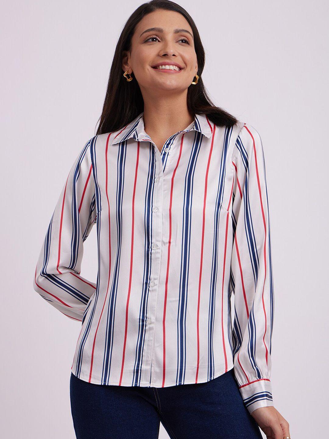 fablestreet striped relaxed fit spread collar long sleeves satin shirt