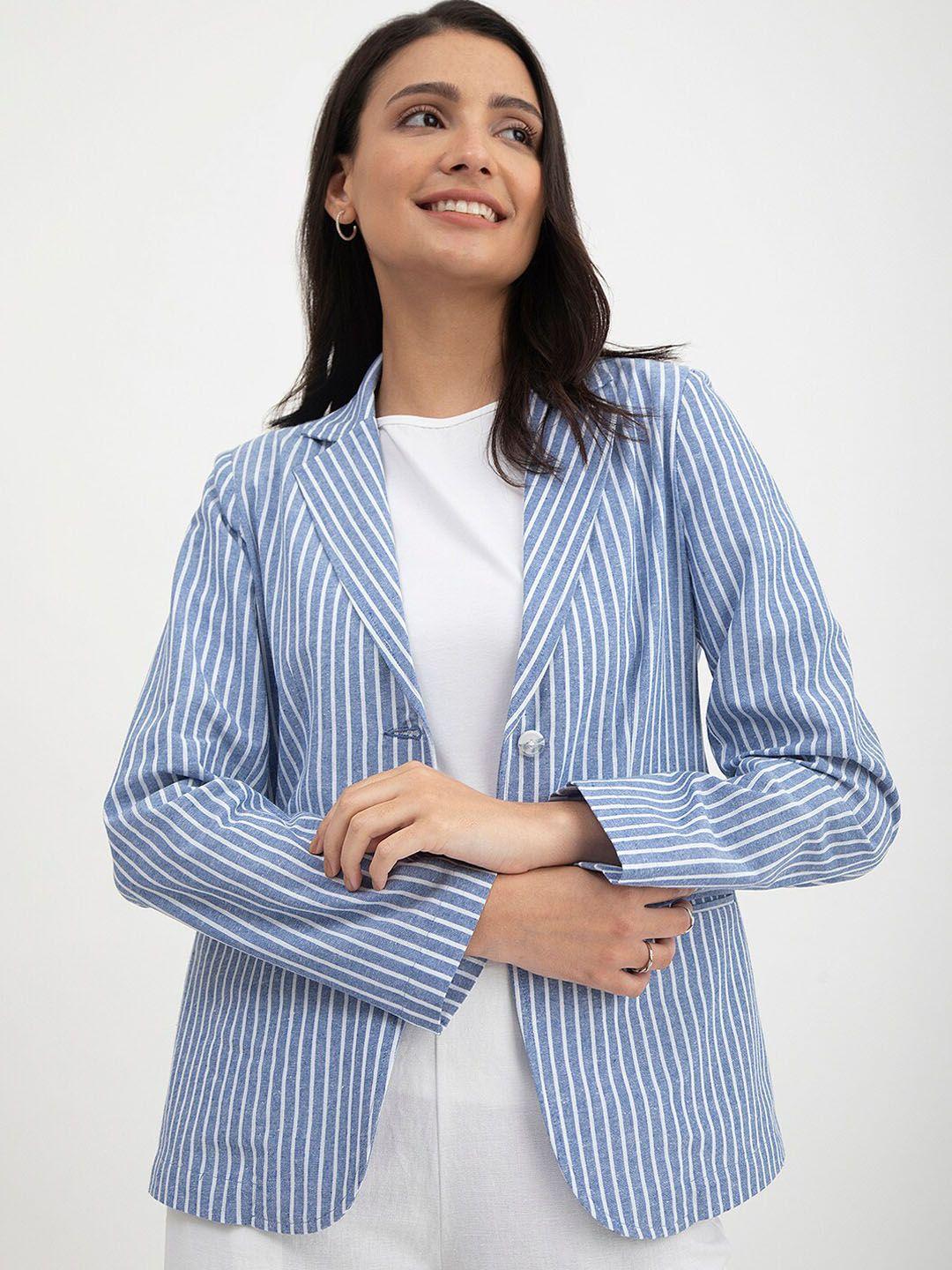 fablestreet striped single-breasted tailored-fit formal cotton linen blazers