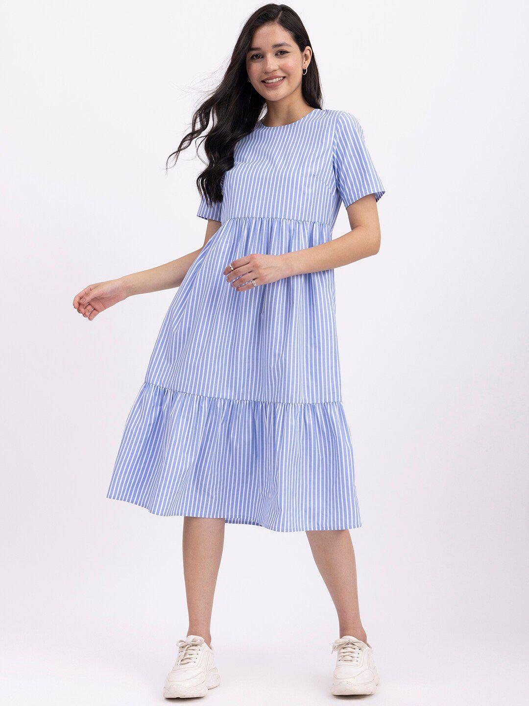 fablestreet striped tiered cotton a-line midi dress