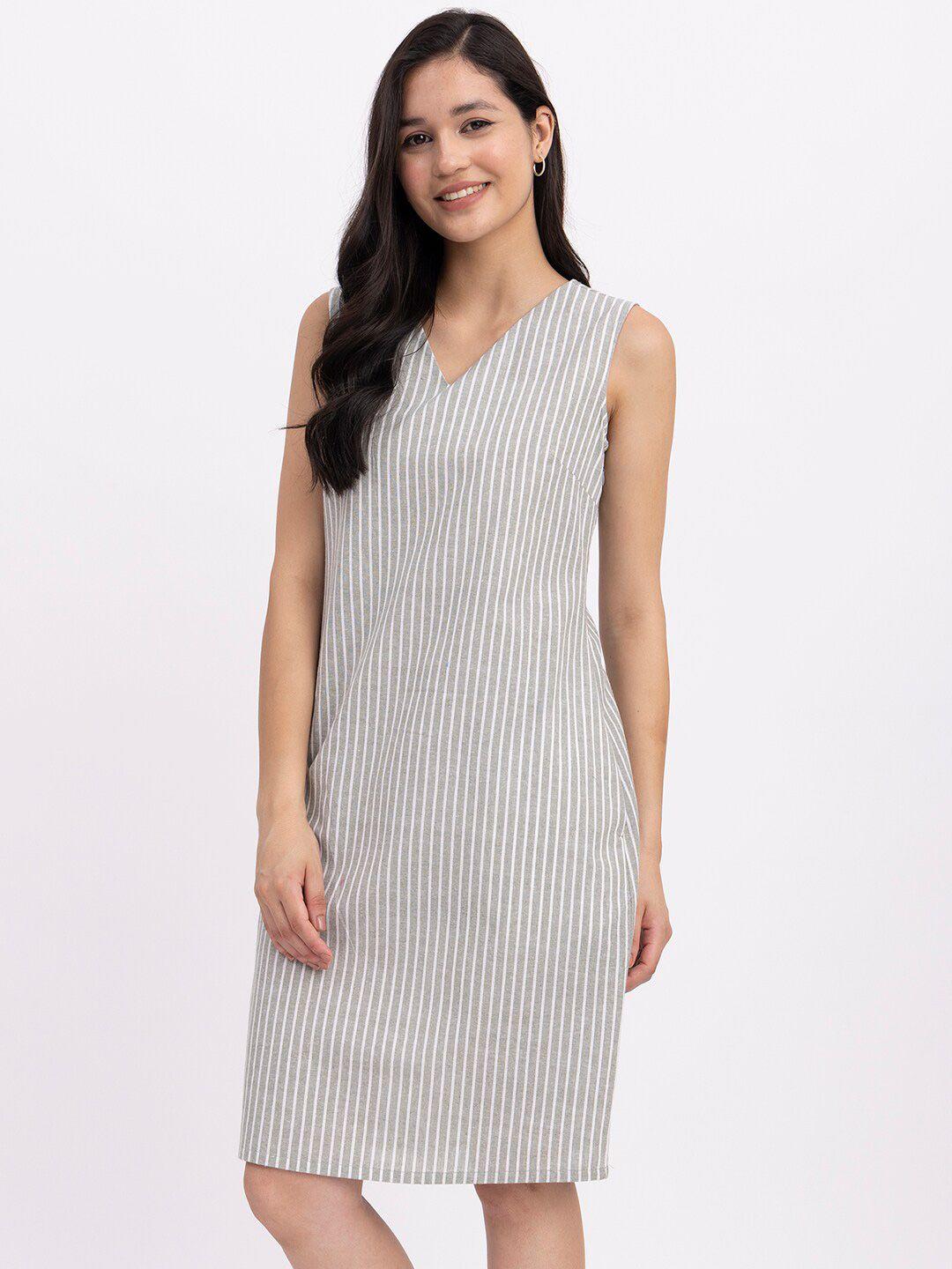 fablestreet striped v-neck linen sheath dress